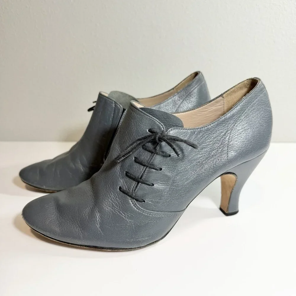 Repetto Leather Ankle Bootie Size 40 French Gray Blue Lace Up Dance Heels Shoes
